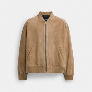 Beige Men Coach Lightweight Suede Jackets | MY_CH77280