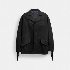 Black Men Coach Suede Fringe Jackets | MY_CH38622