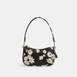 Black Multicolor Women Coach Swinger 20 With Floral Print Brass Shoulder Bags | MY_CH92972