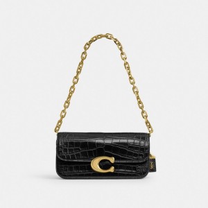 Black Women Coach Idol 23 In Alligator Brass Shoulder Bags | MY_CH14460