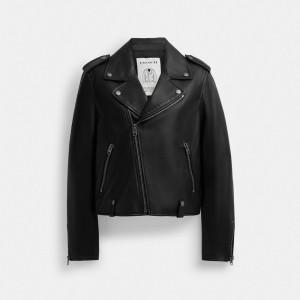 Black Women Coach Moto Jackets | MY_CH31892