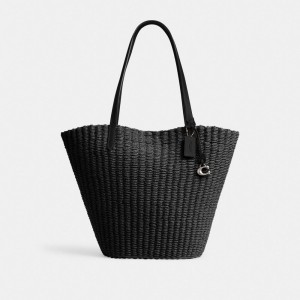 Black Women Coach Straw Tote Bag | MY_CH73603