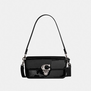 Black Women Coach Studiouette With Sequins Calf Leather Crossbody Bags | MY_CH22061