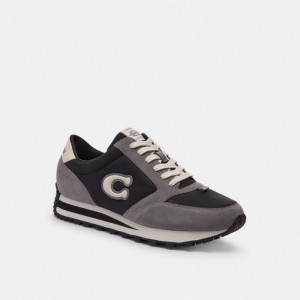 Black / Grey Men Coach Runner Sneakers | MY_CH54232