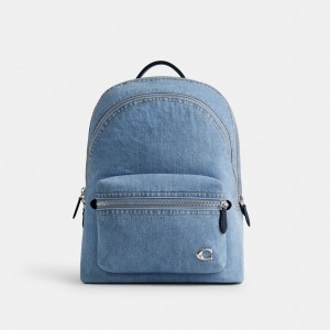 Blue / Indigo Blue Men Coach Charter Denim Backpacks | MY_CH94202