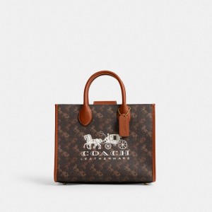 Brown Women Coach Ace 26 With Horse And Carriage Print Brass Tote Bag | MY_CH78583