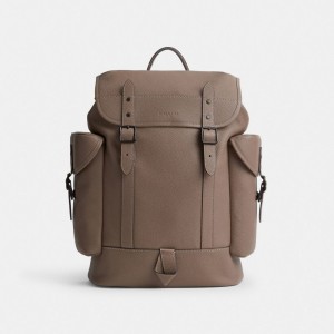 Dark Grey Men Coach Hitch Polished Pebble Leather Backpacks | MY_CH16422