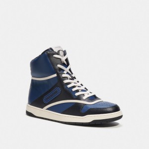 Deep Blue Men Coach C202 High Top Sneakers | MY_CH92275