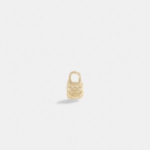 Gold Women Coach 14 K Quilted Signature Padlock Single Stud Earrings | MY_CH91700