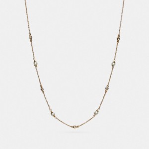 Gold Women Coach Classic Crystal Pearl Necklace | MY_CH91225