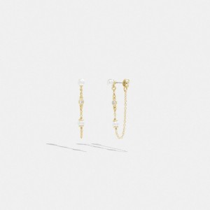 Gold Women Coach Classic Pearl Chain Earrings | MY_CH74429