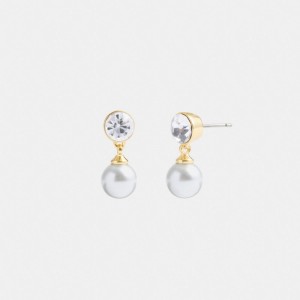 Gold Women Coach Classic Pearl Drop Earrings | MY_CH26071