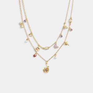 Gold Women Coach Garden Charms Layered Necklace | MY_CH14285