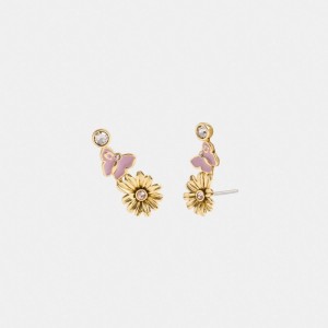 Gold Women Coach Garden Charms Stud Earrings | MY_CH53662