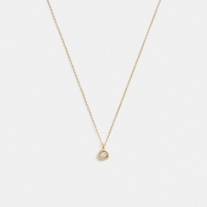 Gold Women Coach Halo Round Pendant Necklace | MY_CH14105