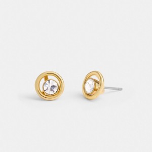 Gold Women Coach Halo Round Stud Earrings | MY_CH86099