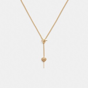 Gold Women Coach Heart Lollipop Lariat Necklace | MY_CH64711