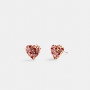 Gold Women Coach Pavé Heart Stud Earrings | MY_CH74571