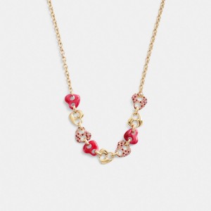 Gold Women Coach Pavé Hearts Chain Link Necklace | MY_CH20003