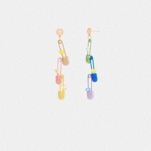 Gold Women Coach Safety Pin Charm Drop Earrings | MY_CH51652