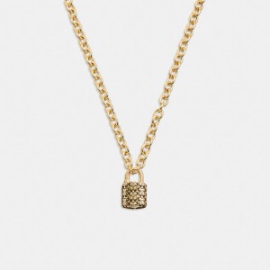 Gold / Black Women Coach Quilted Padlock Chain Necklace | MY_CH87476