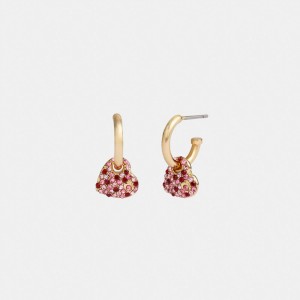 Gold / Pink Women Coach Pavé Heart Huggie Earrings | MY_CH96801