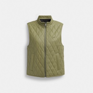 Green Women Coach Leather Quilted Jackets | MY_CH15450