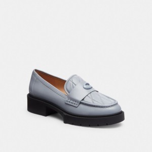 Grey Blue Women Coach Leah With Quilting Leather Loafers | MY_CH48664