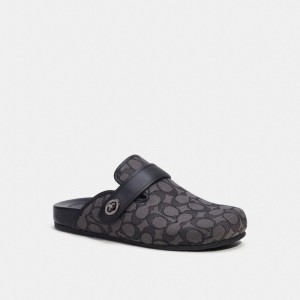 Grey / Black Men Coach Clog In Signature Jacquard Sandals | MY_CH67052