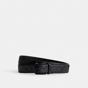 Grey / Black Men Coach Harness Buckle Cut To Size Reversible Belt 38 Mm Belts | MY_CH45481