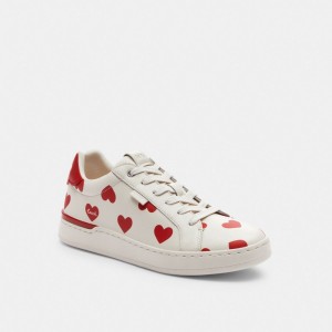 Red Women Coach Lowline Low Top With Valentine's Print Chalk Sneakers | MY_CH21424