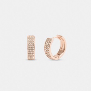 Rose Gold Women Coach Pavé Huggie Earrings | MY_CH35965