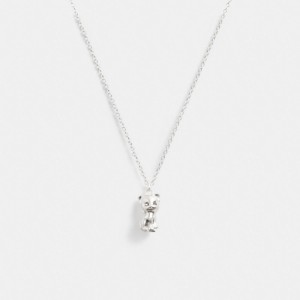 Silver Women Coach The Lil Nas X Drop Cat Pendant Necklace | MY_CH74026