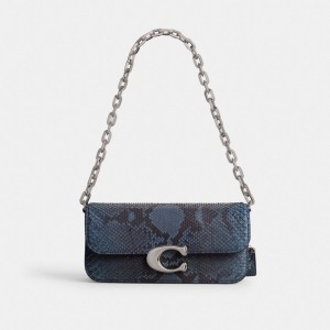 Silver / Blue Women Coach Idol 23 In Python Shoulder Bags | MY_CH38453