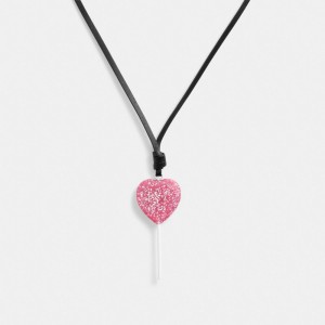 Silver / Pink Women Coach The Lil Nas X Drop Heart Lollipop Necklace | MY_CH30027