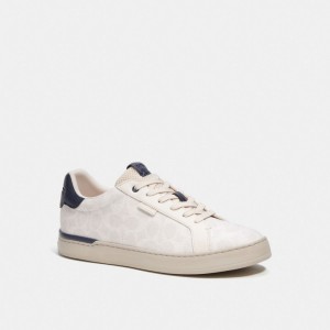 White Men Coach Lowline Low Top In Signature Canvas Chalk Cobalt Sneakers | MY_CH75168