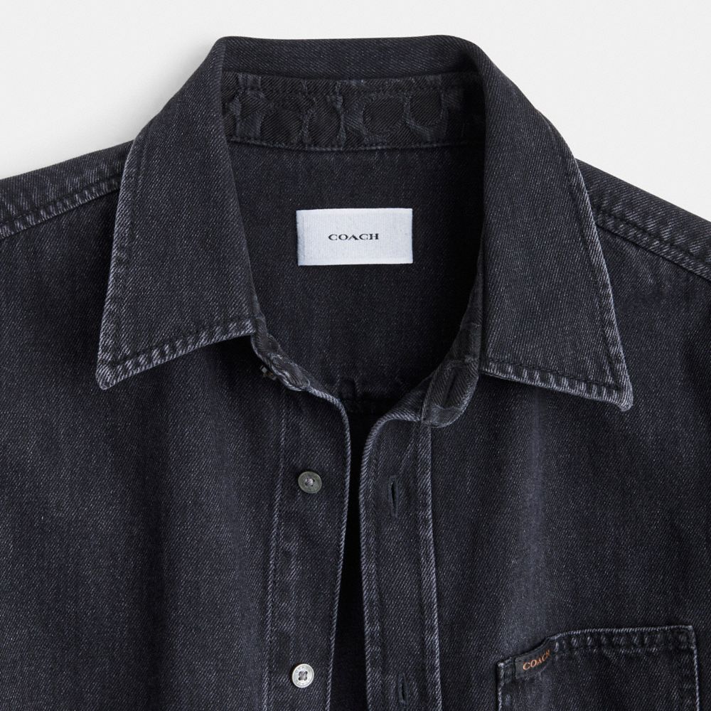 Black Men Coach Black Denim Shirt In Organic Cotton T Shirts | MY_CH22193