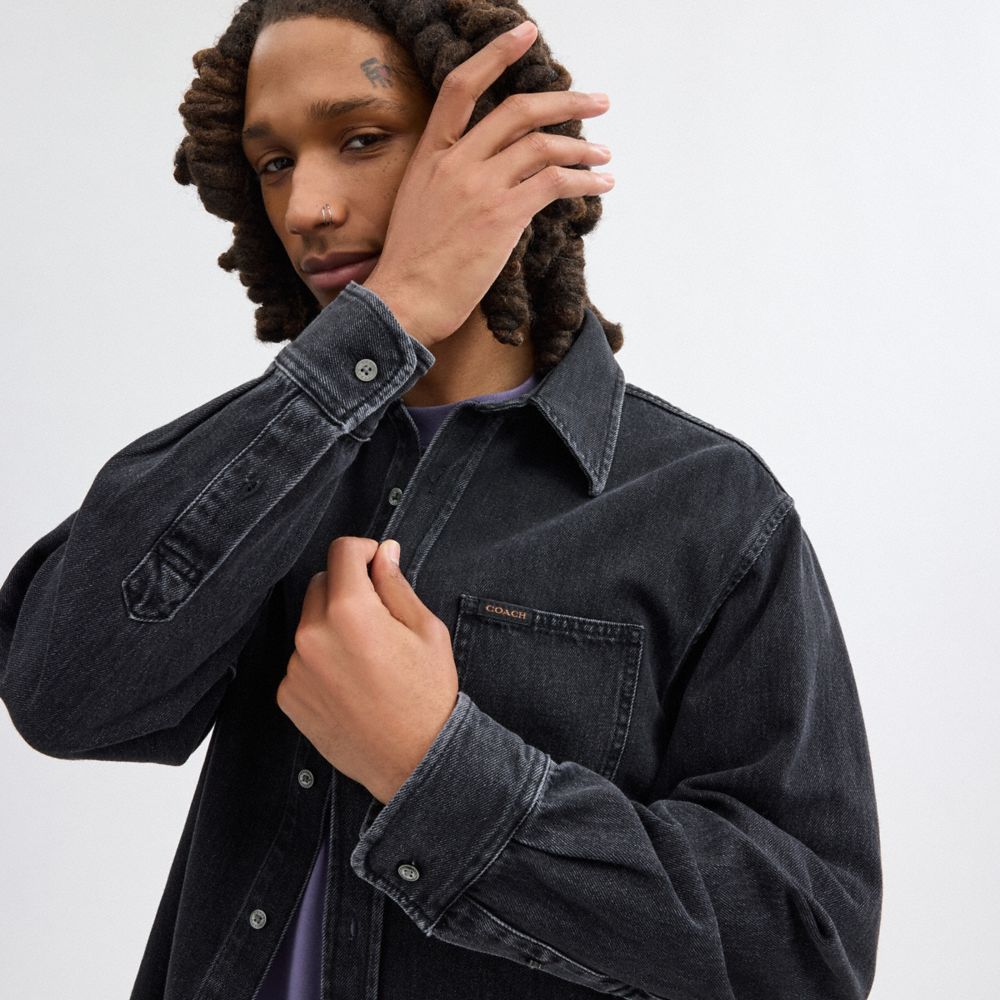 Black Men Coach Black Denim Shirt In Organic Cotton T Shirts | MY_CH22193