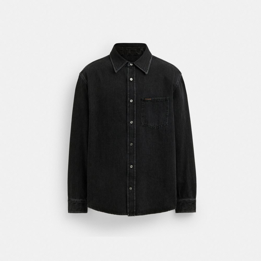 Black Men Coach Black Denim Shirt In Organic Cotton T Shirts | MY_CH22193