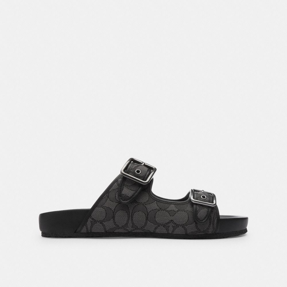 Black Men Coach Buckle Strap In Signature Jacquard Sandals | MY_CH74584