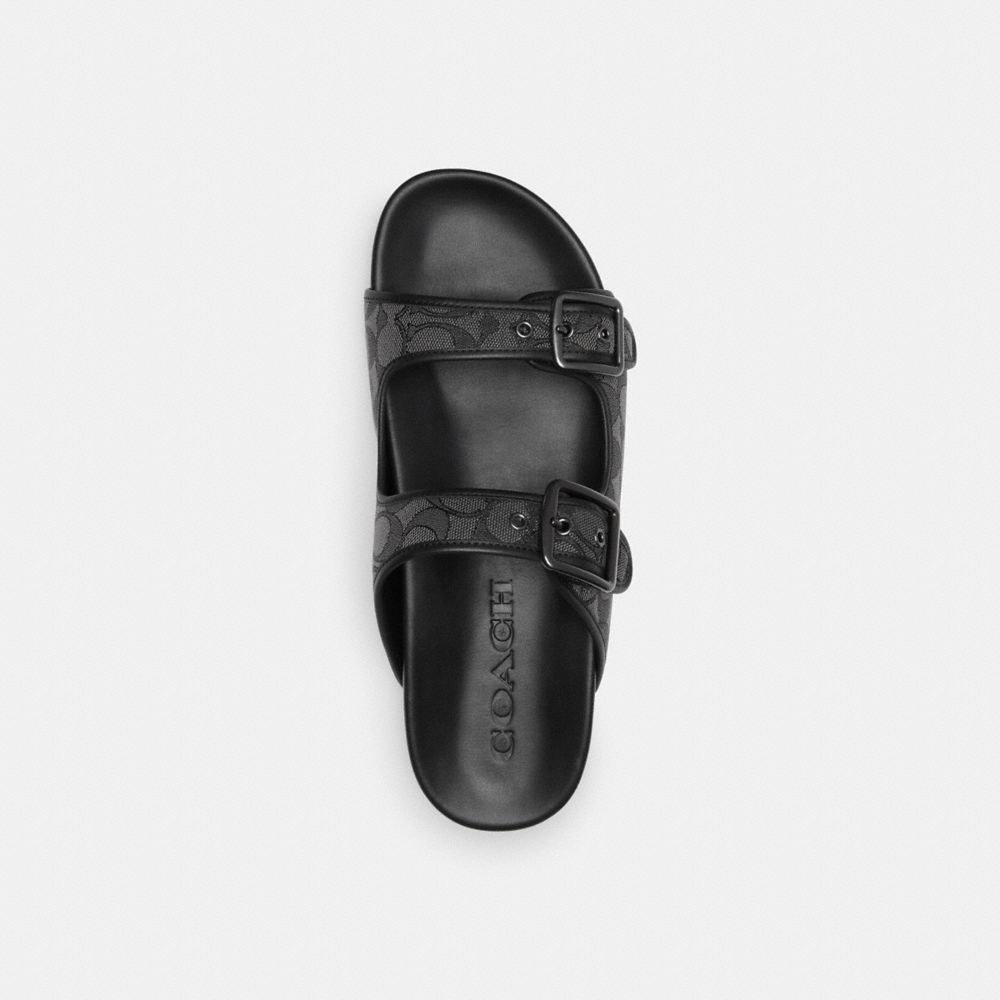 Black Men Coach Buckle Strap In Signature Jacquard Sandals | MY_CH74584