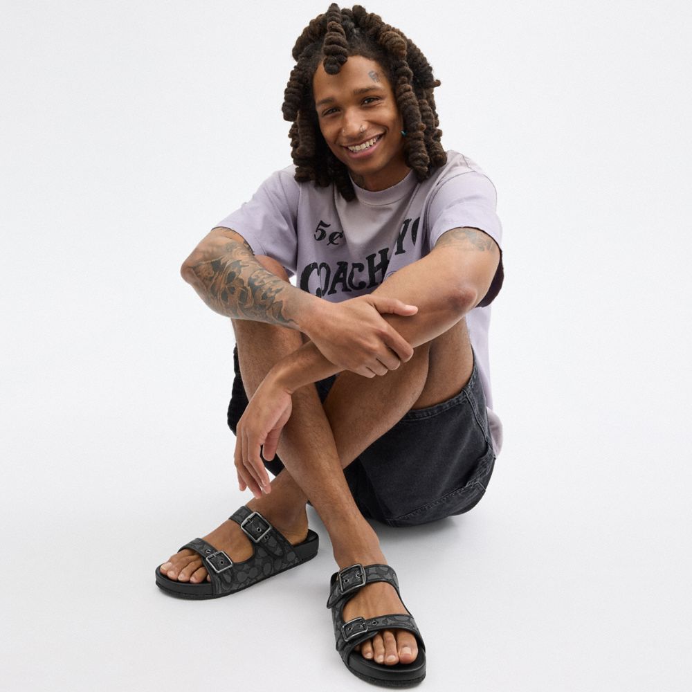 Black Men Coach Buckle Strap In Signature Jacquard Sandals | MY_CH74584