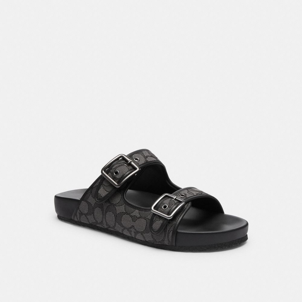 Black Men Coach Buckle Strap In Signature Jacquard Sandals | MY_CH74584