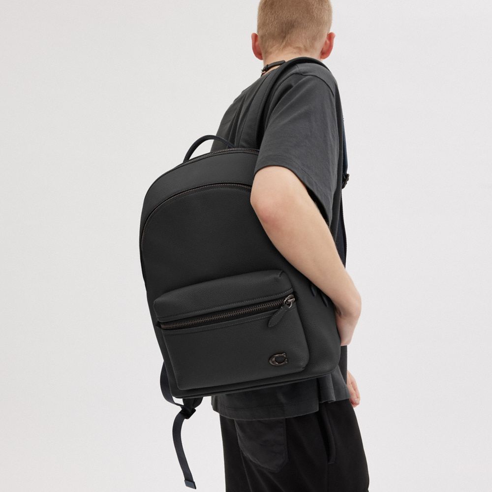 Black Men Coach Charter Polished Pebble Leather Backpacks | MY_CH83508