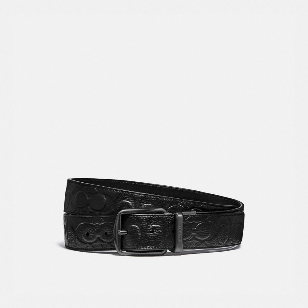 Black Men Coach Harness Buckle Cut To Size Reversible Belt 38 Mm Belts | MY_CH87113