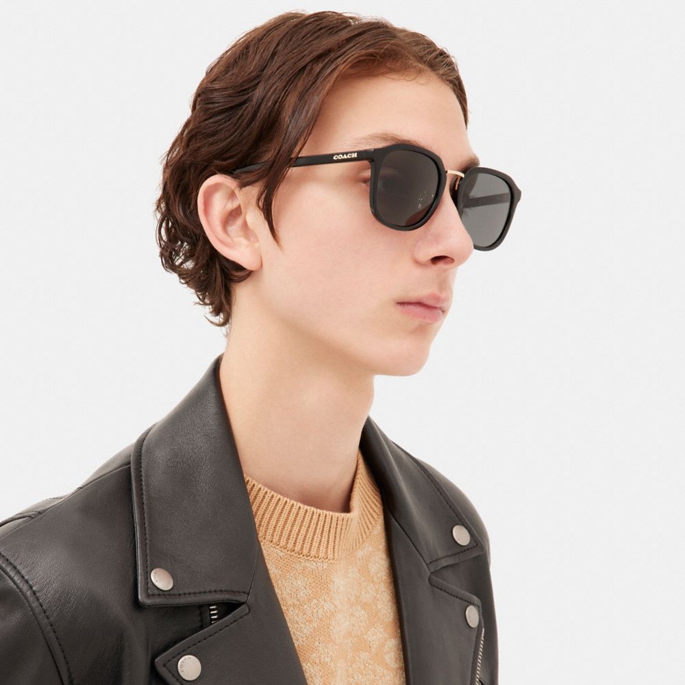 Black Men Coach Rounded Geometric Sunglasses | MY_CH91958