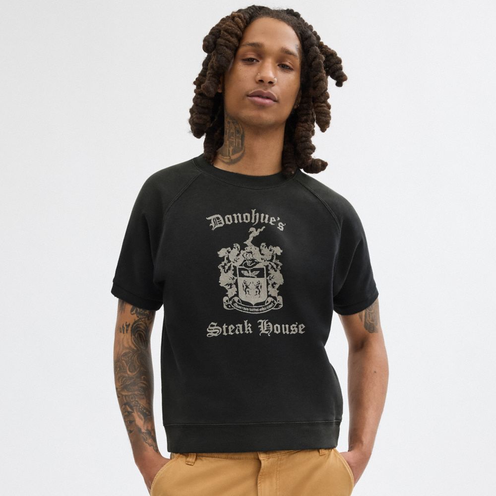 Black Men Coach Shrunken Raglan Crewneck T Shirts | MY_CH99876