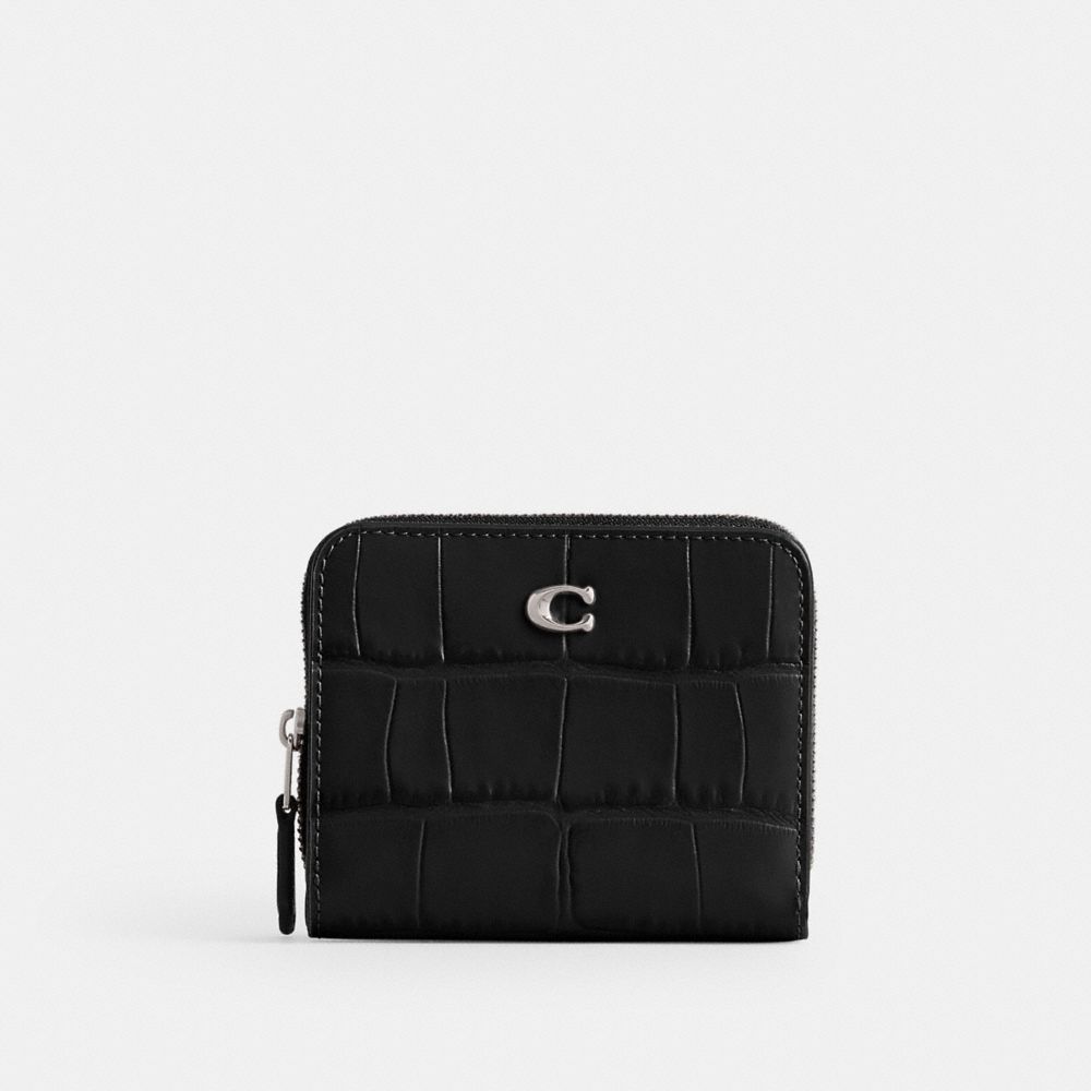 Black Women Coach Billfold Croc Embossed Leather Small Wallets | MY_CH22450