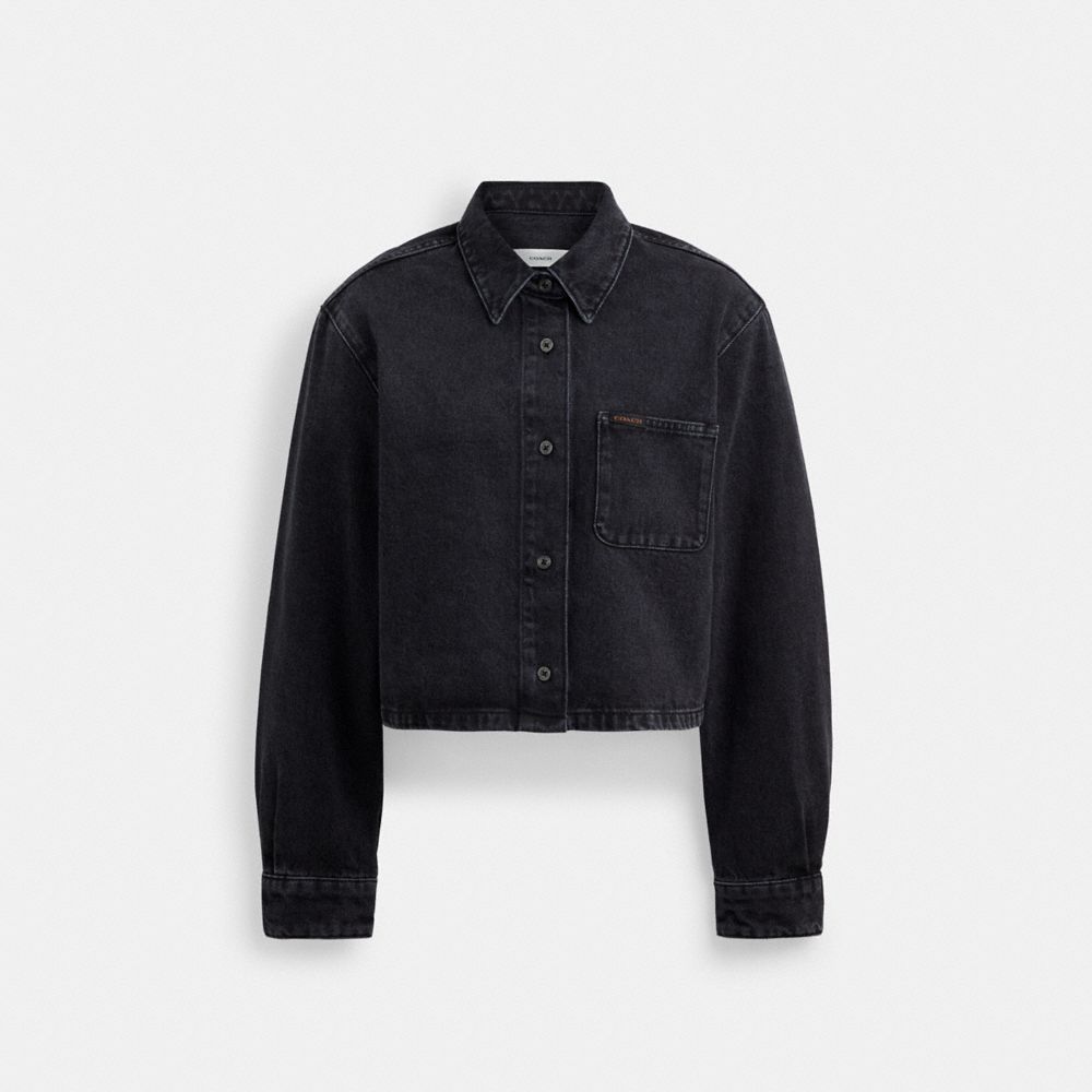 Black Women Coach Cropped Denim Button Down In Organic Cotton Tops | MY_CH68772