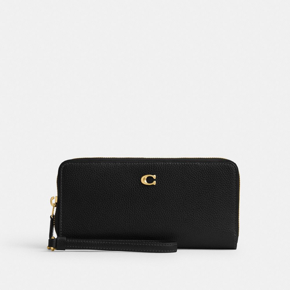 Black Women Coach Essential Continental Brass Large Wallets | MY_CH91628